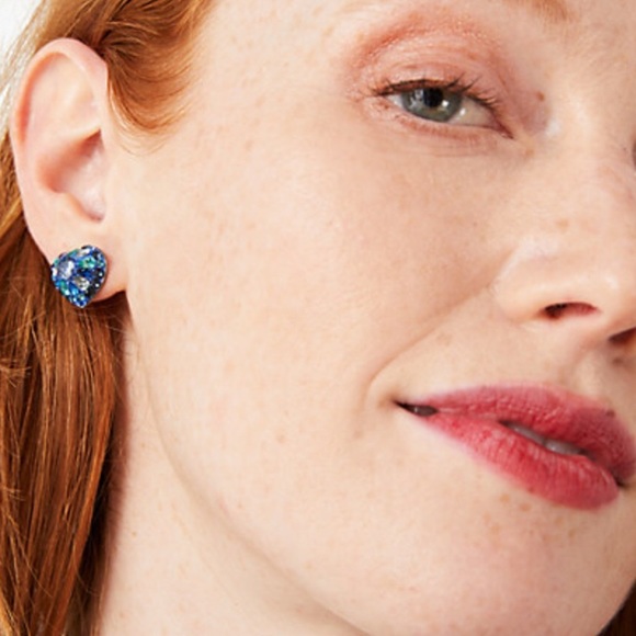 Kate Spade something sparkly heart clay pavé studs sapphire blue - Picture 2 of 7